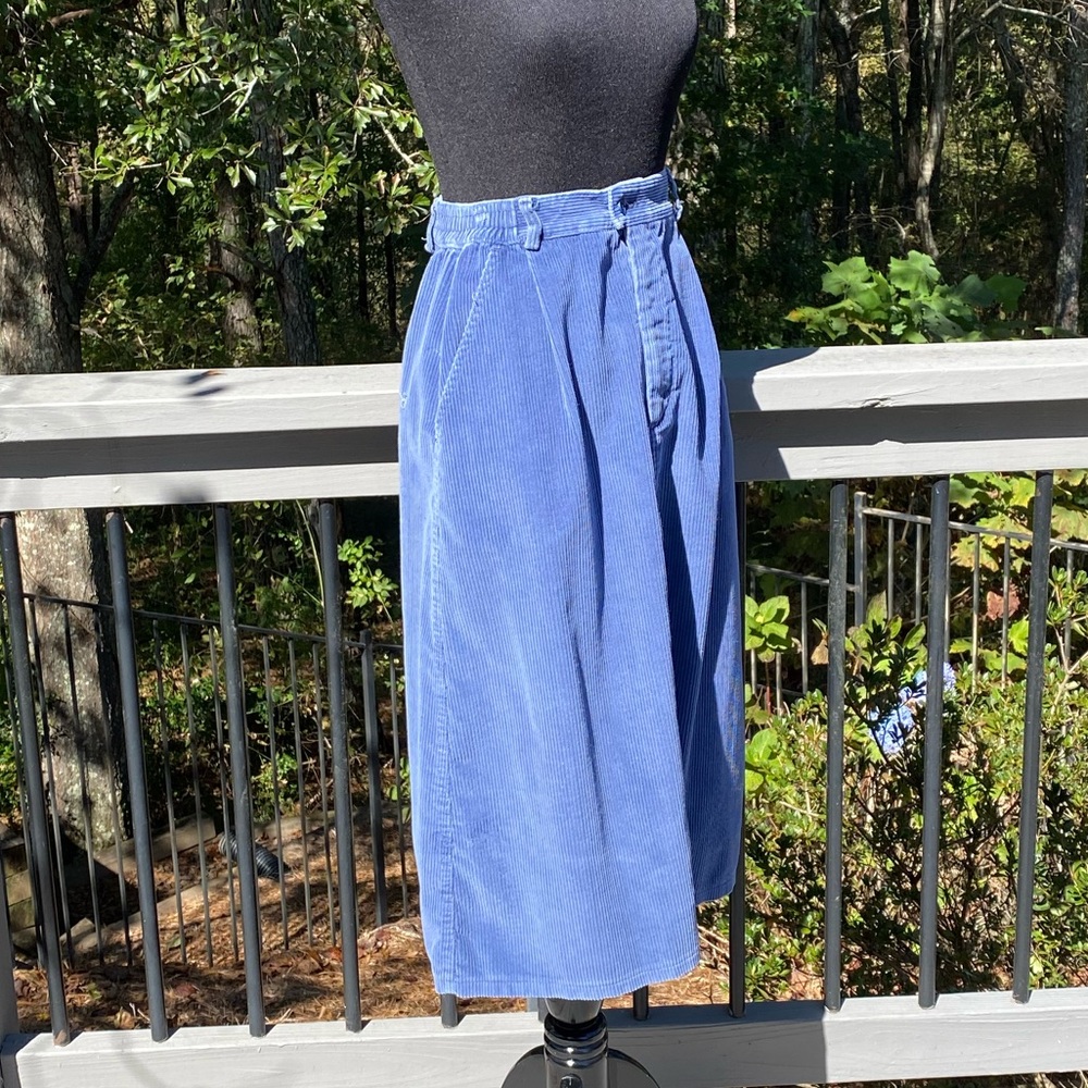 Vintage 90s Corduroy Highwaisted Blue L.L. Bean MIDI Skirt - Picture 2 of 14